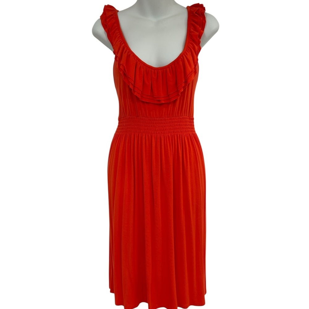 Spense Red Ruffled Midi Dress with Flutter Cap Sleeves & Elastic Waist sz Large